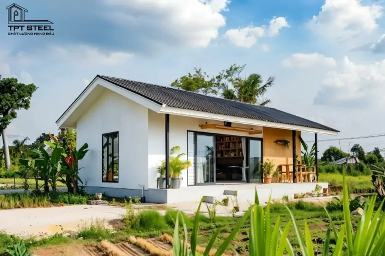 mẫu nhà khung thép 1 tầng đẹp